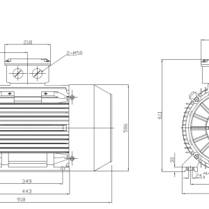 Dimensiune Motor electric trifazat 55kw 3000rpm 250 B3