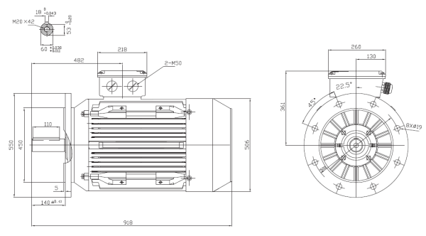 Dimensiune Motor electric trifazat 55kw 3000rpm 250 B5
