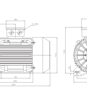 Dimensiuni Motor electric trifazat 45kw 3000rpm 225 B3