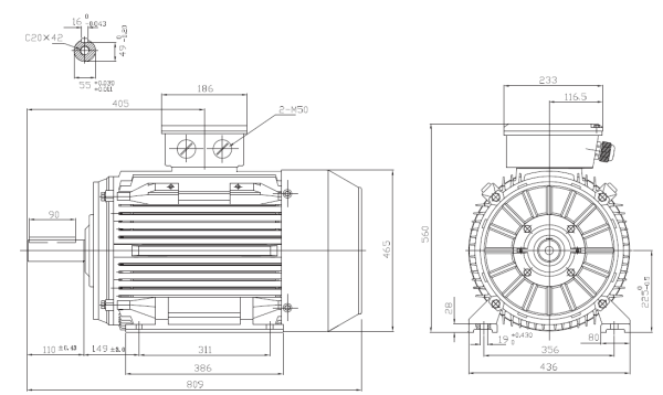 Dimensiuni Motor electric trifazat 45kw 3000rpm 225 B5