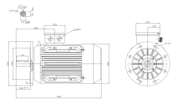 Dimensiuni Motor electric trifazat 55kw 1400rpm 250 B5