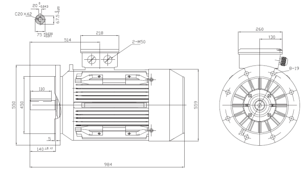 Dimensiuni Motor electric trifazat 75kw 1400rpm 280 B5